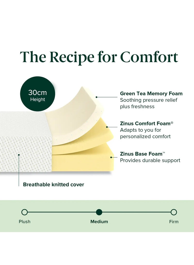 Zinus 30cm Green Tea Memory Foam Mattress | King Size | Medium-Firm Support | Fiberglass-Free | Zoned Pressure Relief | OEKO-TEX® | CertiPUR-US® Certified | Mattress in a Box | 180W x 200L × 30H CM | - Image 5